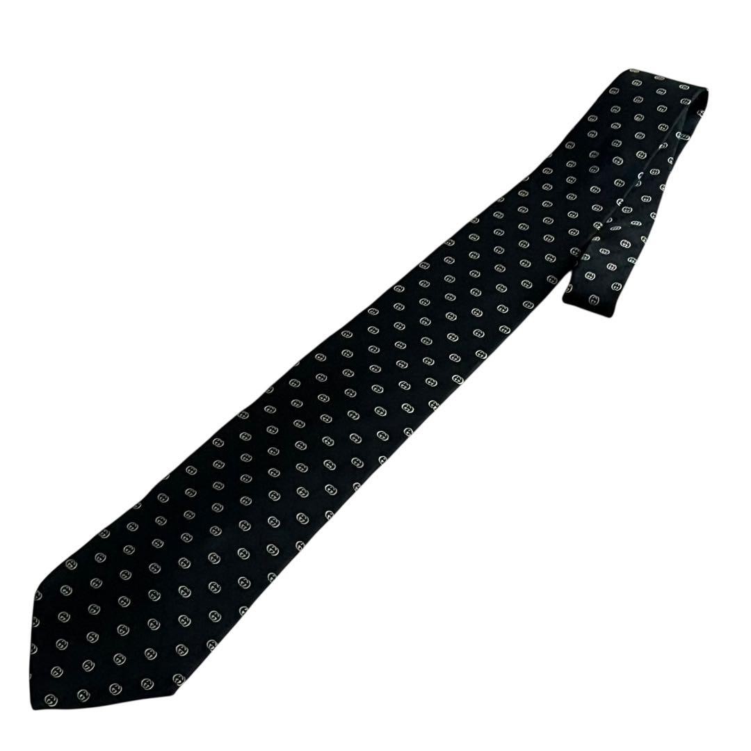 Gucci GG Interlocking Pattern Silk Tie Black Gold… - image 10