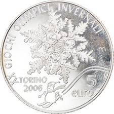 [#833209] San Marino, 5 Euro, Jeux olympiques de Turin, 2006, Rome, Proof, MS(65