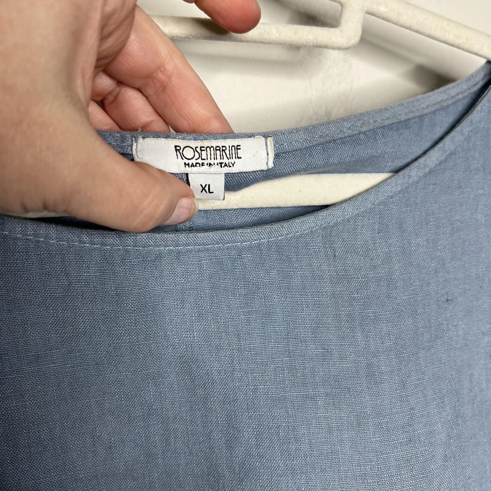 Rosemarine Tunic Dress Womens XL Blue Linen Made in Italy Roll Tab Sleeve Casual - Image 4 of 4