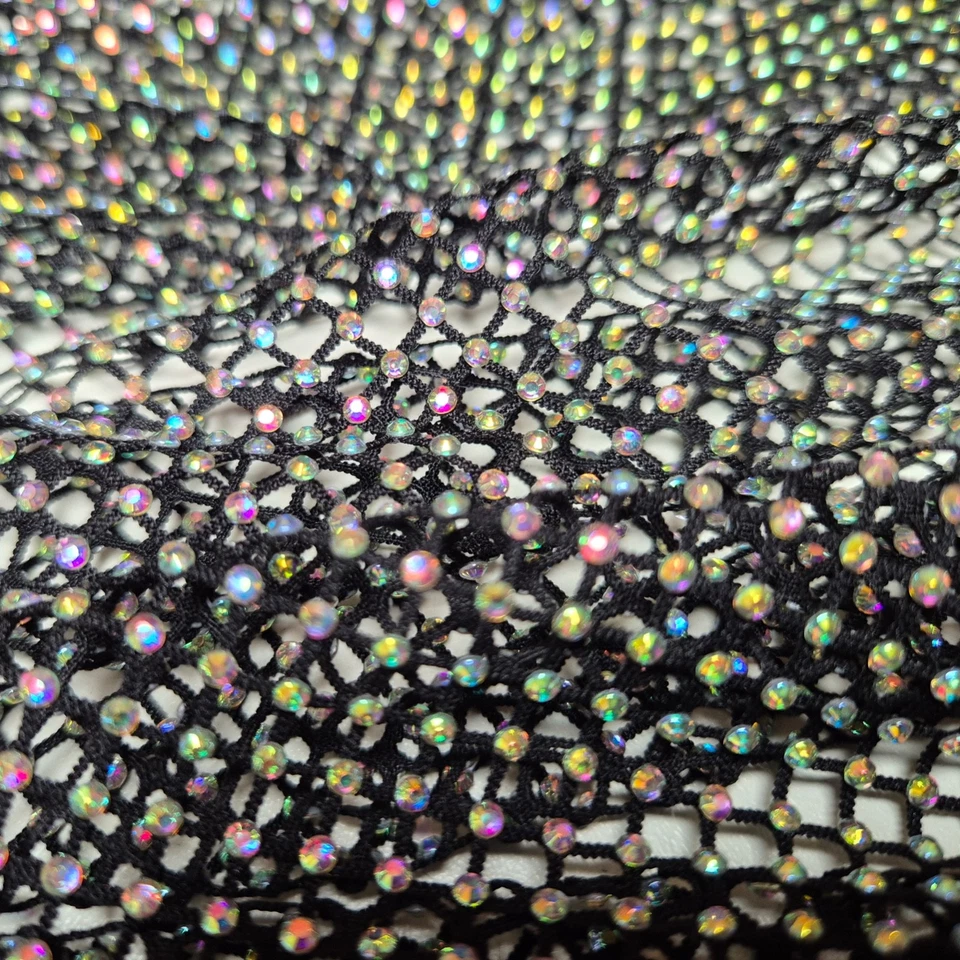 Netzstoff mit glänzenden, bunten Strasssteinen Dekoration Showmode Kostüme DIY - Bild 2 von 4