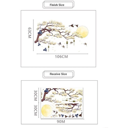 Yellow Flowers Chinese Style Flying Birds Wall Art Decals Mural Wall Sticker - Picture 2 of 9