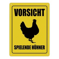 Metallschild XL Mit Huhn Motiv Und Spruch: Vorsicht Spielende HüHner Schild