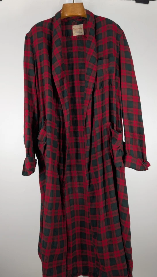 Bata Cinturón Franela Tartán Cuello Chal Años 50 De Colección R H Macy Co Nueva York EE. UU. L Rockabilly Foto 2 de 4