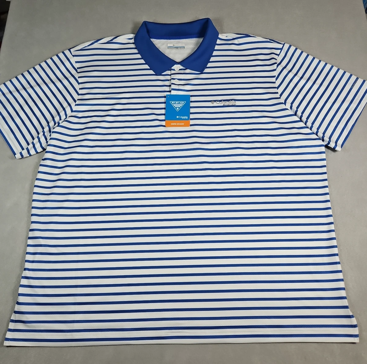 Camisa de pesca Columbia PFG para hombre azul blanco a rayas ventilada omni-sombra XXL NUEVA CON ETIQUETAS