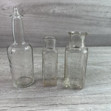 Vintage Lot Of 3 Various Embossed Apothecary Clear Glass Bottles