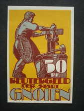 Banknot pieniężny "REUTERGELD" 1921: MIASTO GNOIEN i. Meklemburgia, 50Pfg., bfr.