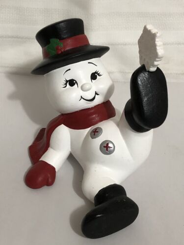 VINTAGE Ceramiczna forma Snowman Ręcznie malowany Top Hat Płatki śniegu Czerwony Czarny Biały - Zdjęcie 1 z 10