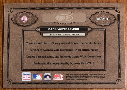 Carl YASTRZEMSKI🔥2004 Donruss Timeless Treasures Relic AUTO #HOF-6 2/10 Red Sox - Picture 2 of 3