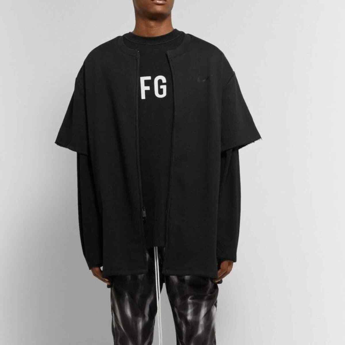 Nike x Fear of God Black Oversized Cotton-Blend Jersey Zip Nike x Fear of God Black Oversized Cotton-Blend Jersey Zip
