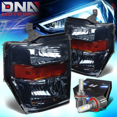 FOR 2008-2010 SUPER DUTY F250/350/450/550 HEADLIGHT W/LED KIT+COOL FAN SMOKED
