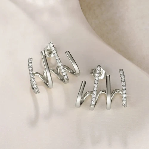 Pendientes de garra de cristal brillante de plata 925 para mujer brazalete oreja envoltura piercing perno joyería - Imagen 12 de 15