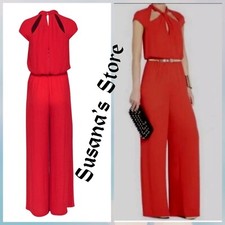 NWT BCBG MAXAZRIA SIZE M REGULA RED KEYHOLE CUT-OUT WIDE LEG JUMPSUIT