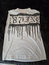 187 Inc muscle shirt white with graffiti print large