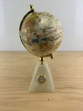 -Spinning Desk Top Globe Artificial Pearl Brass Trim 10'' Tall