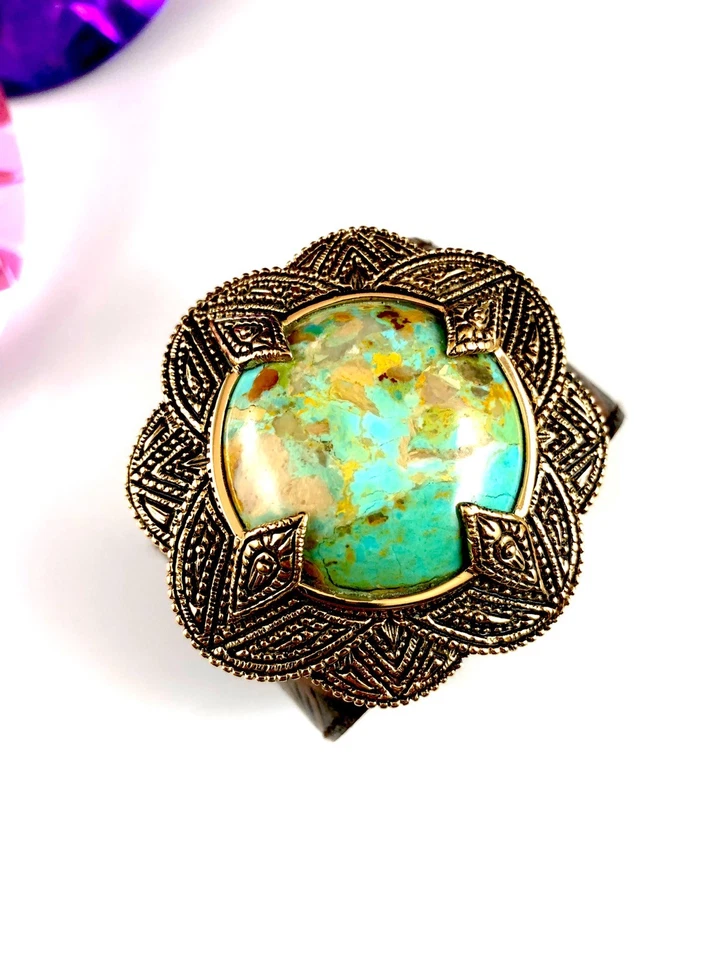 FABULOSO BRAZALETE FIRMADO CUERO BARCA AZUL TURQUESA PIEDRA SUROESTE Foto 4 de 4