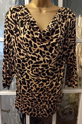 M&S Collection Ladies Top Animal Leopard Cowl Neck 3/4 Sleeve Size 16  NEW w Tag