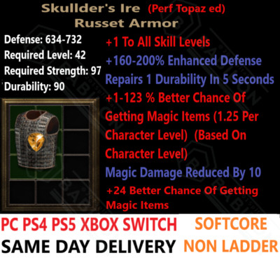  PC PS4 PS5 XBOX SWITCH  Skullder 180+ Perf Topaz Diablo 2 Resurrected items D2R