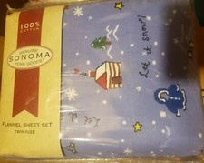 New Sonoma TWIN Flannel Sheet Set 100 Cotton Holiday Winter Let it Snow