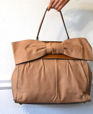 Valentino Tan Dusty Rose Nappa Leather Aphrodite Bow Satchel Lightly Used