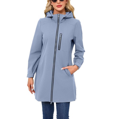 Women Hooded Rain Coat Long Sleeve Full Zip Waterproof Slim Fit Anoraks Jackets - Bild 55 von 60
