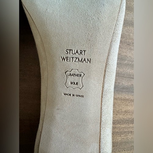 Stuart Weitzman MaryMid Suede Pump Block Heel Summer in Bisque Leather Shoes - Picture 8 of 8