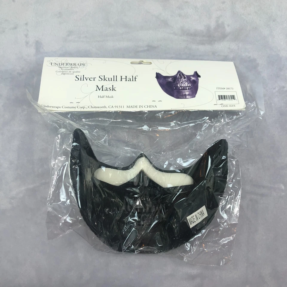 Silver Colored Lower Face Skull Venetian Half Mask Costume Death Scary - Изображение 2 из 4