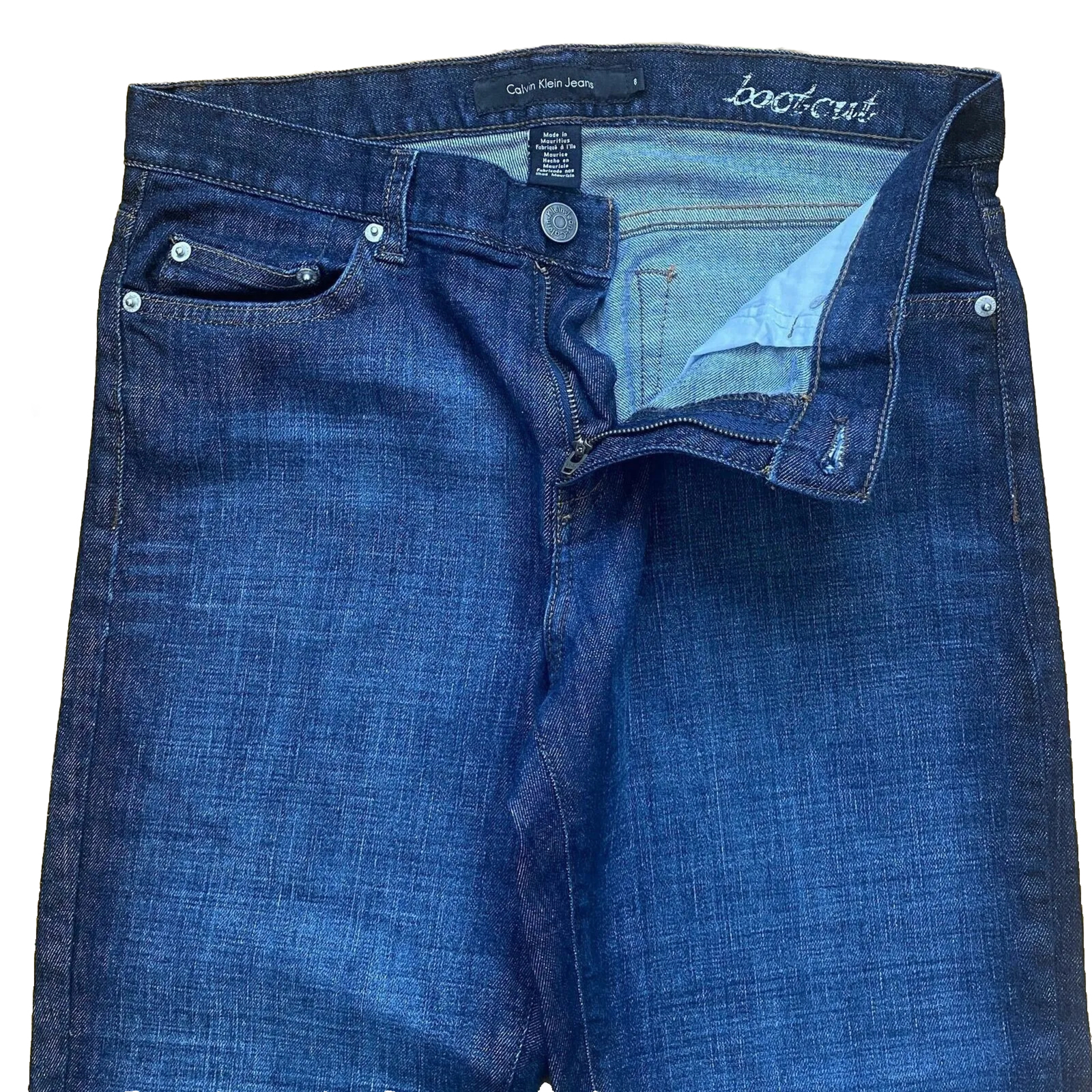 Calvin Klein Women's Size 8 Blue Bootcut Stretch Denim Zip Fly Designer