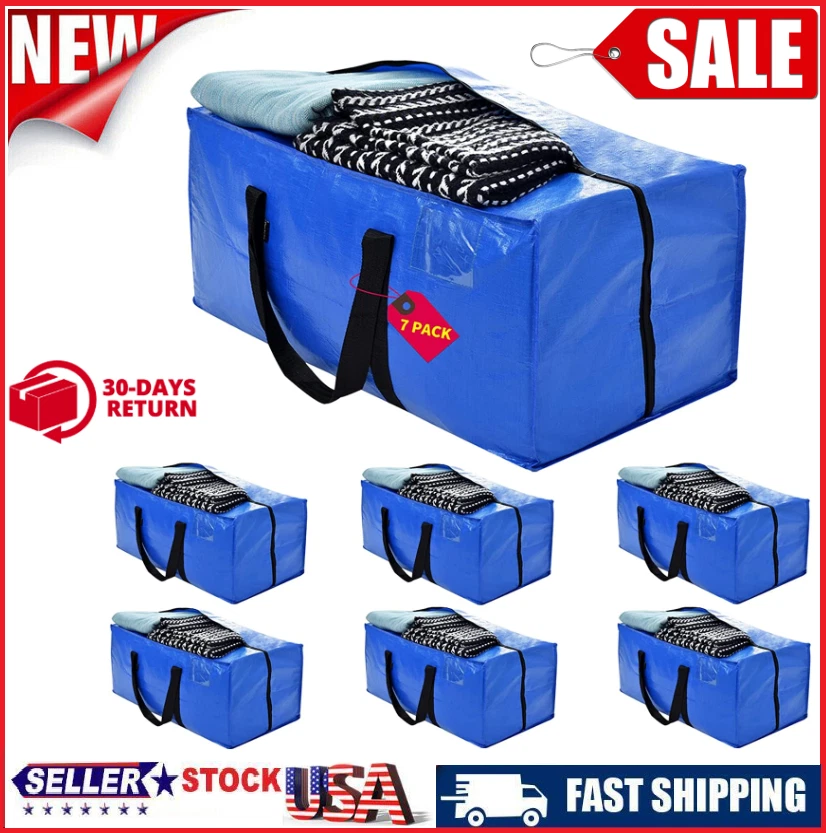 7PCS Moving Bags Storage Totes Extra Large Heavy Duty With Straps Handles  Zipper