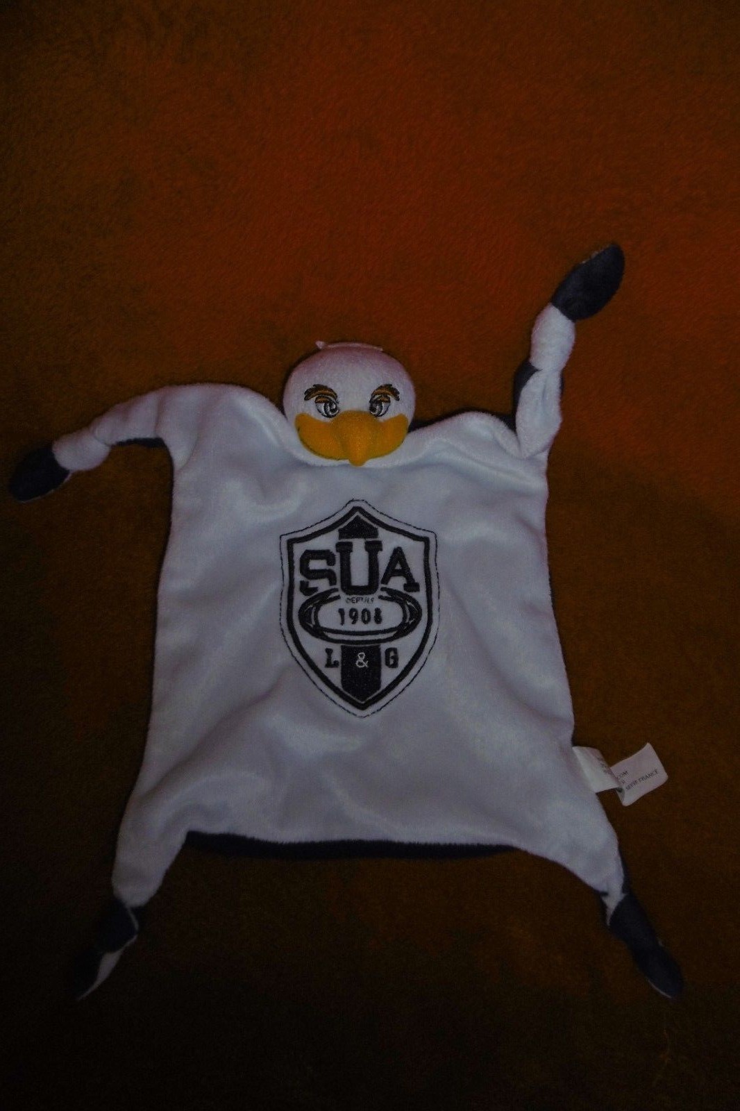 Doudou plat Agen Sua Aigle Blanc Bleu DFC, doudou plat naissance bébé en tissu doux
