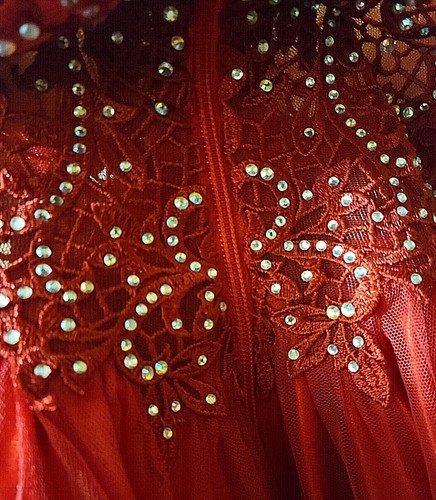 RED BEADED & TULLED DRESS 2 STRAPS USED FOR PERFORMING - Picture 4 of 6