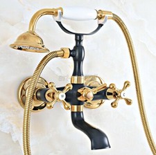 Black Gold Brass Wall Mount Clawfoot Bath Tub Faucet Bathtub With Hand Shower