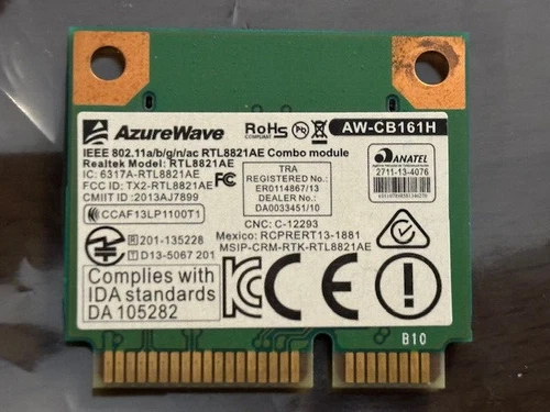 AzureWave AW-CB161H Dual Band 802.11 ac/n/b WiFi Card BT Bluetooth 4.0 RTL8821AE