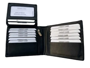 MEN'S GENUINE LEATHER WALLET WITH COIN ZIP POCKET BLACK ( MODEL  AVG 17 )