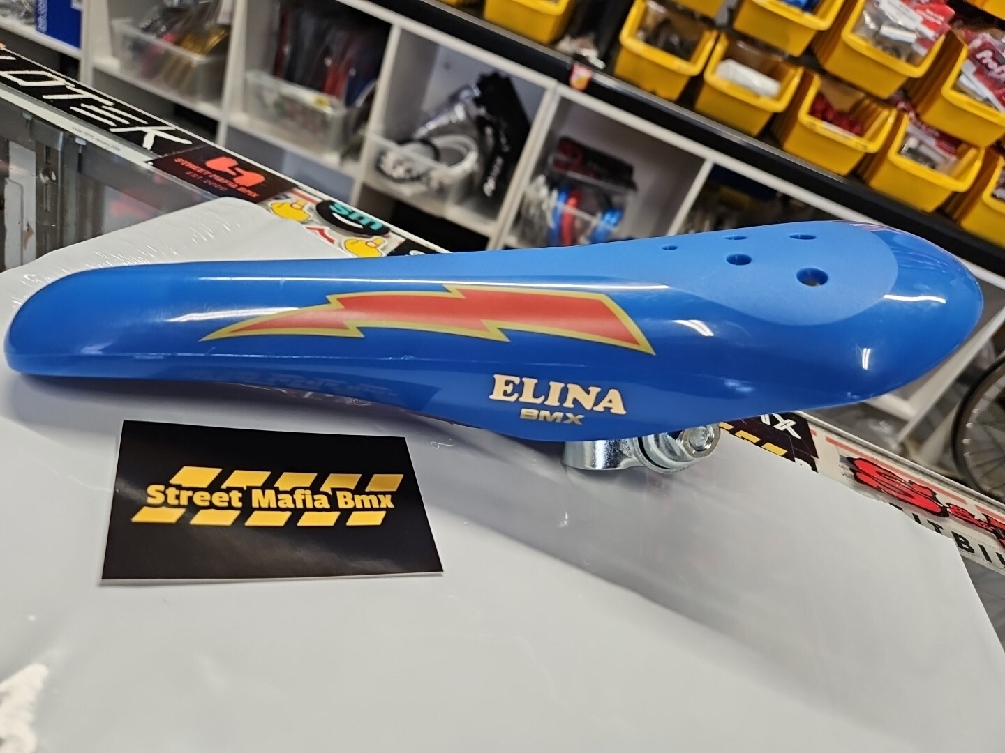 ELINA style BMX BIKE SEAT BLUE LIGHTNING BOLT OLDSCHOOL GT G
