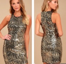 Lulus  * Sz XS Black and Gold Sequin Bodycon Dress NWT