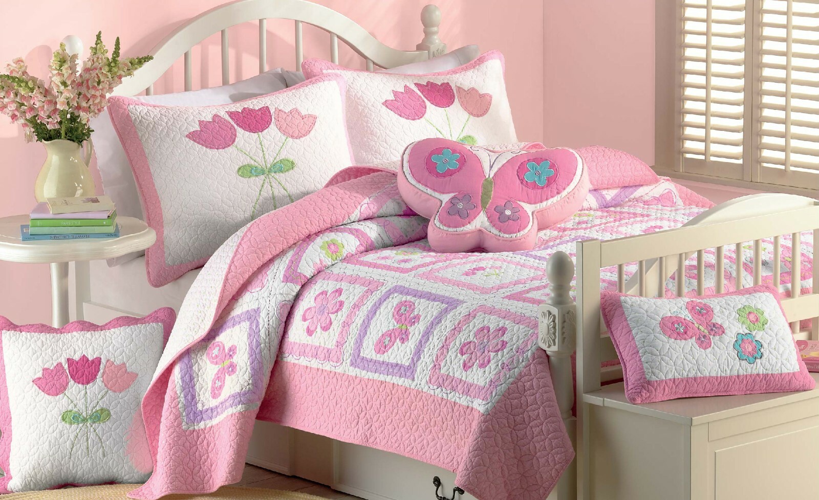 Butterfly Flower Reversible Cotton Quilt Set, Bedspreads, Coverlet