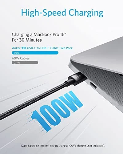 Anker 333 USB C to USB C Charger Cable (6ft 100W, 2-Pack), USB 2.0 Type C - Image 2 of 4