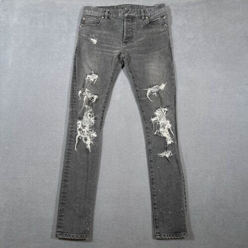 Balmain Distressed Skinny Jeans Mens 28x32 Gray Black Low Rise Thrashed (30x32)