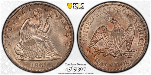 1861 sitzender Half Dollar * PCGS UNC * super seltene Bürgerkriegsausgabe * schneller Versand!!!