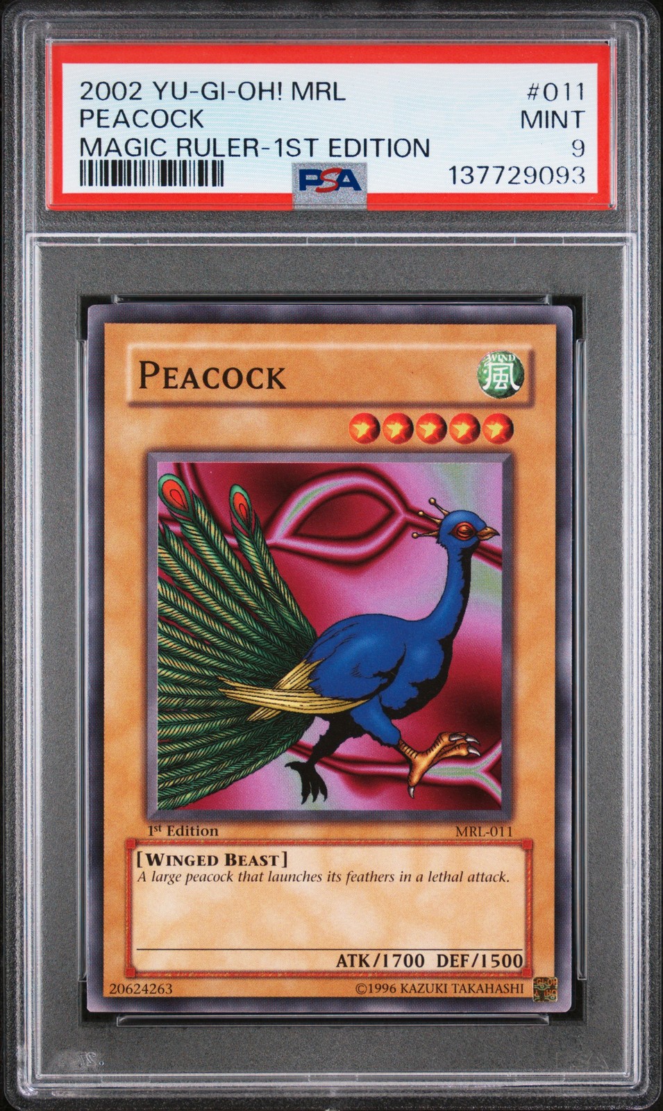 2002 YU-GI-OH! MRL-MAGIC RULER 1ST ED #011 PEACOCK PSA 9