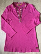 Y2K Tory Burch Long Sleeve patterned V neck trim, Size M/L
