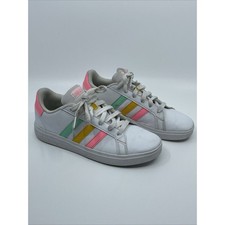 adidas Kids Grand Court 2.0 Tennis Shoe White/Mint/Pink Size 5 rainbow