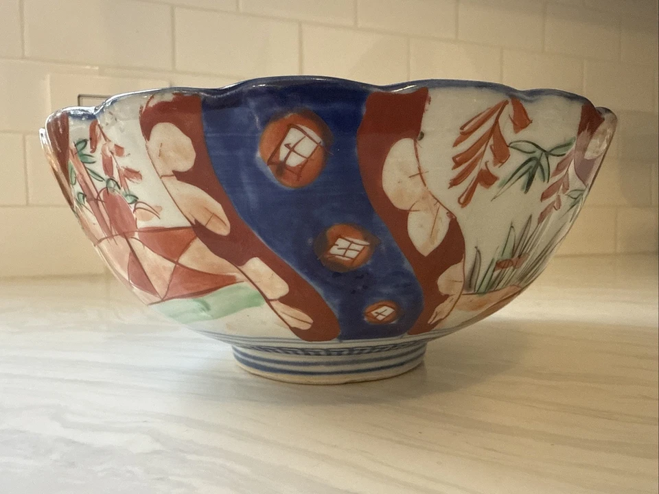 Antiguo cuenco Imari festoneado japonés (1868-1913) período Meiji 8 1/2" de diámetro  Foto 3 de 4