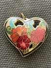 vintage cloisonné heart-shaped pendant Colorful Enamel Estate Costume Jewelry