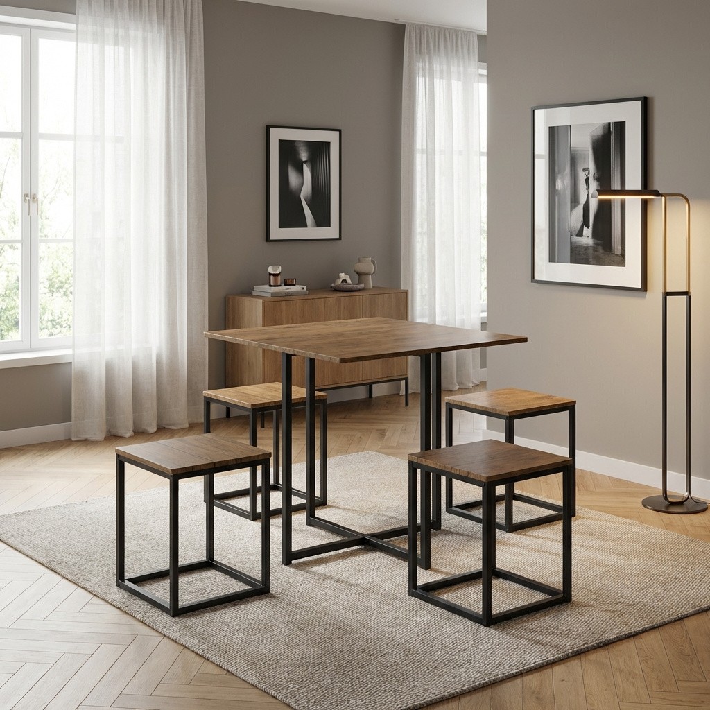 Set Tavolo da Pranzo con 4 Sgabelli DecHome