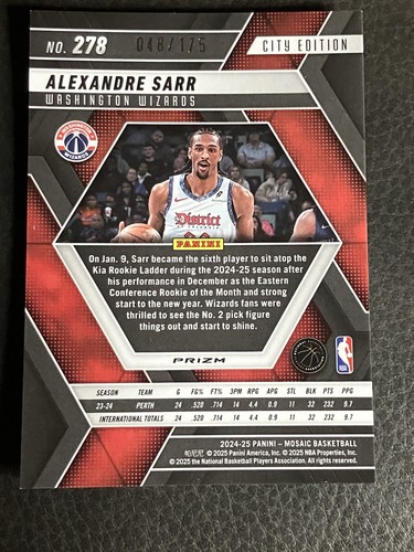 Alexandre Sarr 2024-25 Mosaic Pink Prizm Washington Wizards RC Rookie #/175 - Foto 2 di 2