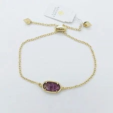 New Kendra Scott Elaina Gold Adjustable Chain Bracelet In Amethyst