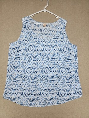 FADED GLORY~Woman's  3X  Tank Top Blue/White Geometric Lightweight Pull-Over