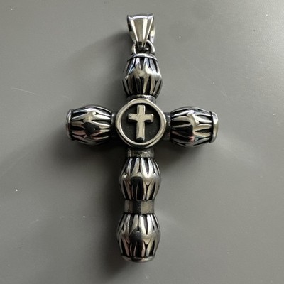 Three-dimensional Cross Pendant Dark Metal Tone Stainless Steel 24  Chain Viking