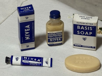Vintage Nivea Duke Laboratories Skin Cream Oil & Soap 3 Piece Travel Kit NOS NEW